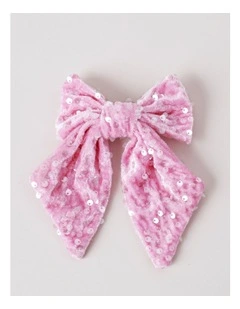 Oversize Gold Sequin Christmas Bow in Pink