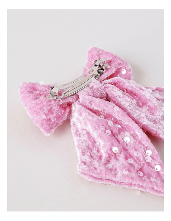 Oversize Gold Sequin Christmas Bow in Pink image 2