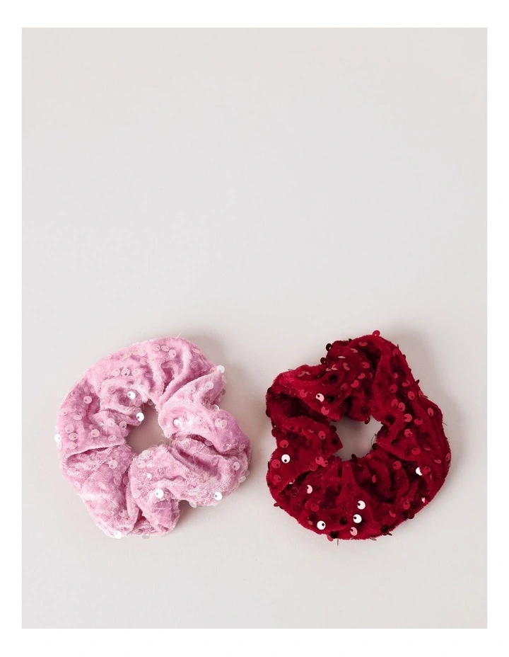 Christmas 2 Pack Sequin Scrunchies in Multi image 1