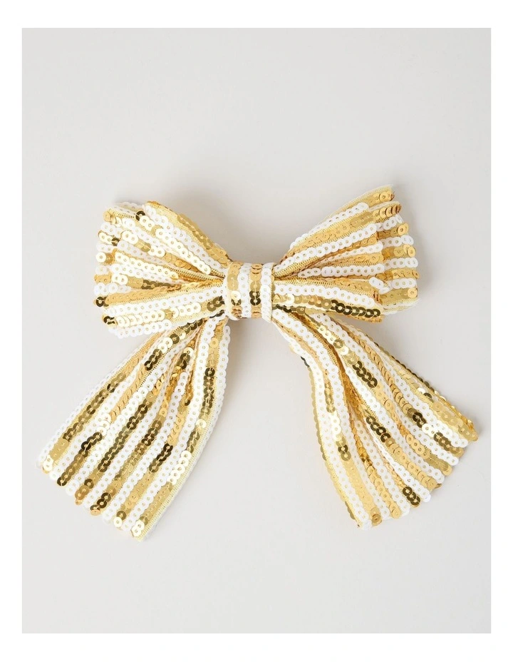 Myer Giftorium Sequin Bow Hair Clip in Gold image 1