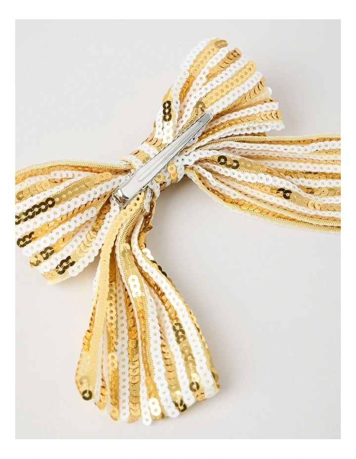 Myer Giftorium Sequin Bow Hair Clip in Gold image 2