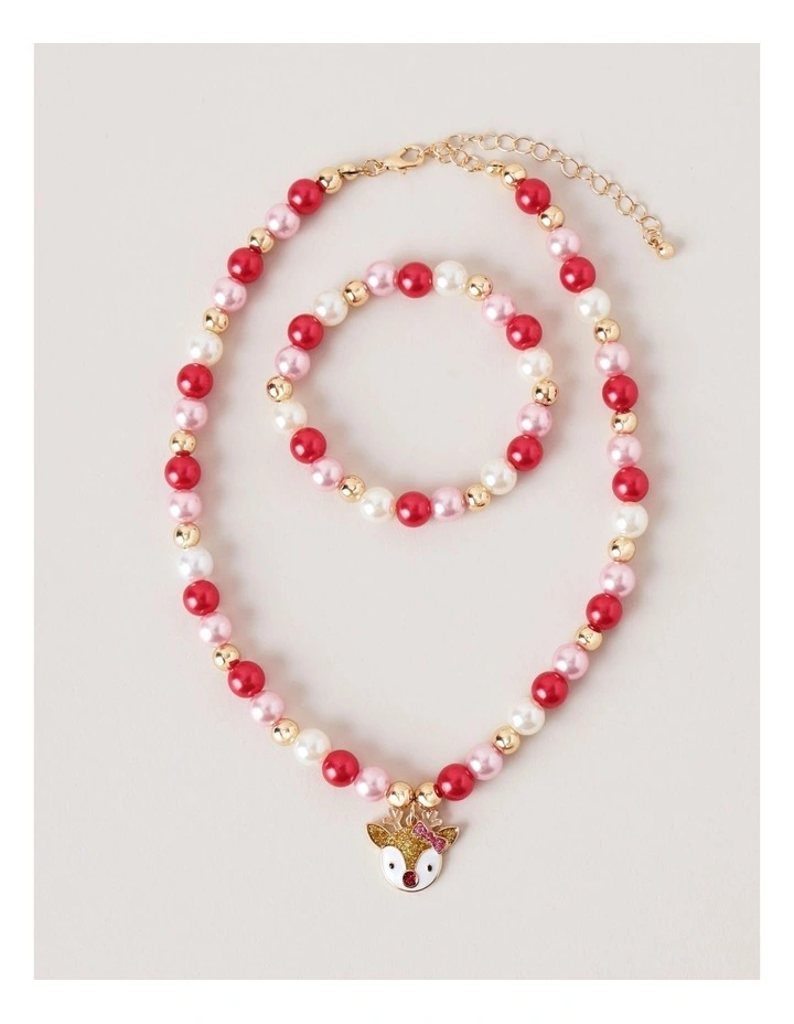 Christmas Beaded Bracelet & Necklace Set in Pink image 1