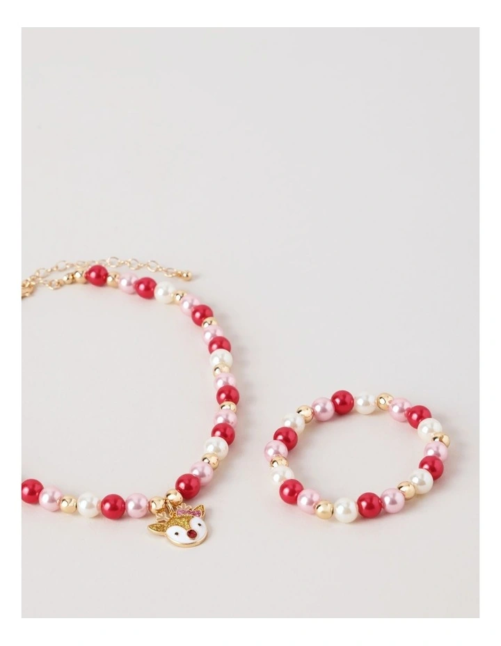 Christmas Beaded Bracelet & Necklace Set in Pink image 2