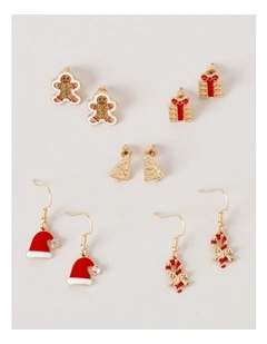 Christmas 5 Pack Earring Set in Gold