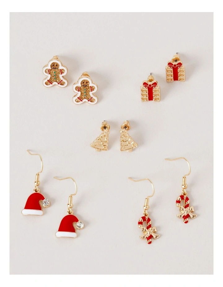 Christmas 5 Pack Earring Set in Gold image 1