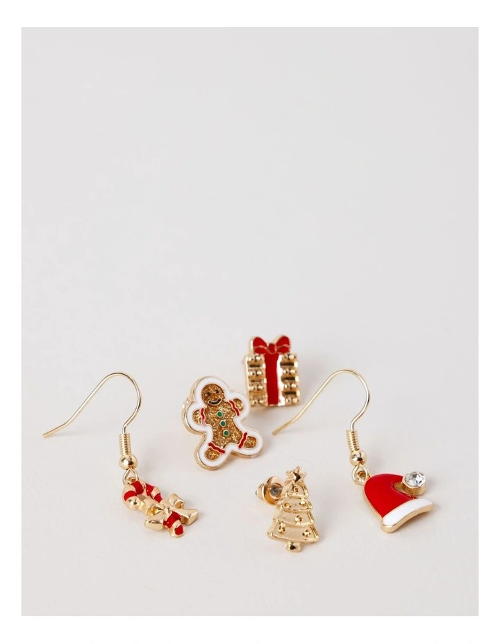 Christmas 5 Pack Earring Set in Gold image 2