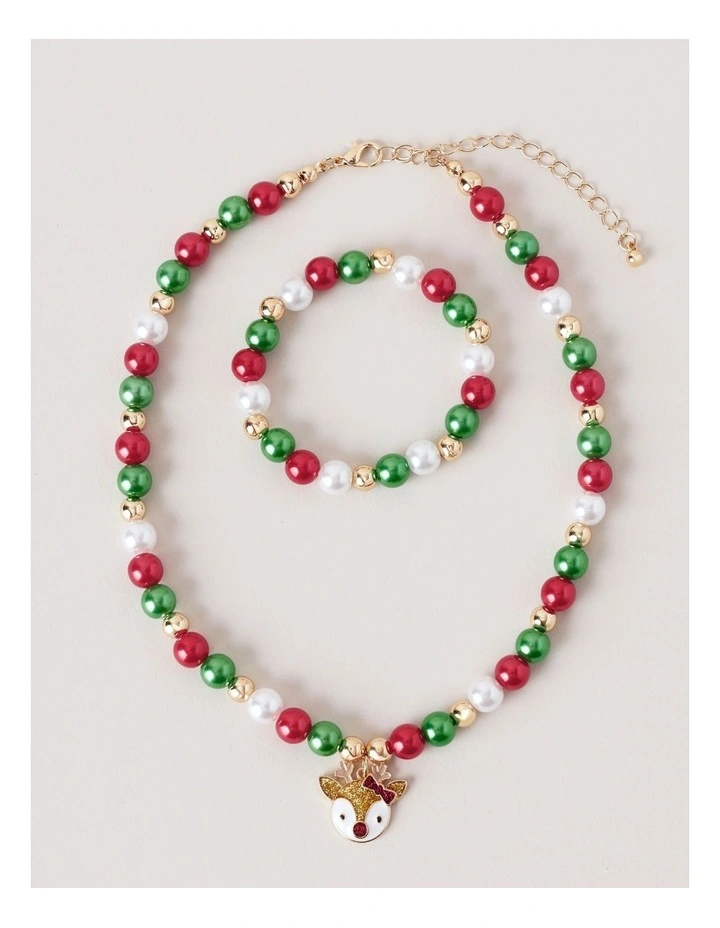 Christmas Beaded Bracelet & Necklace Set in Red image 1