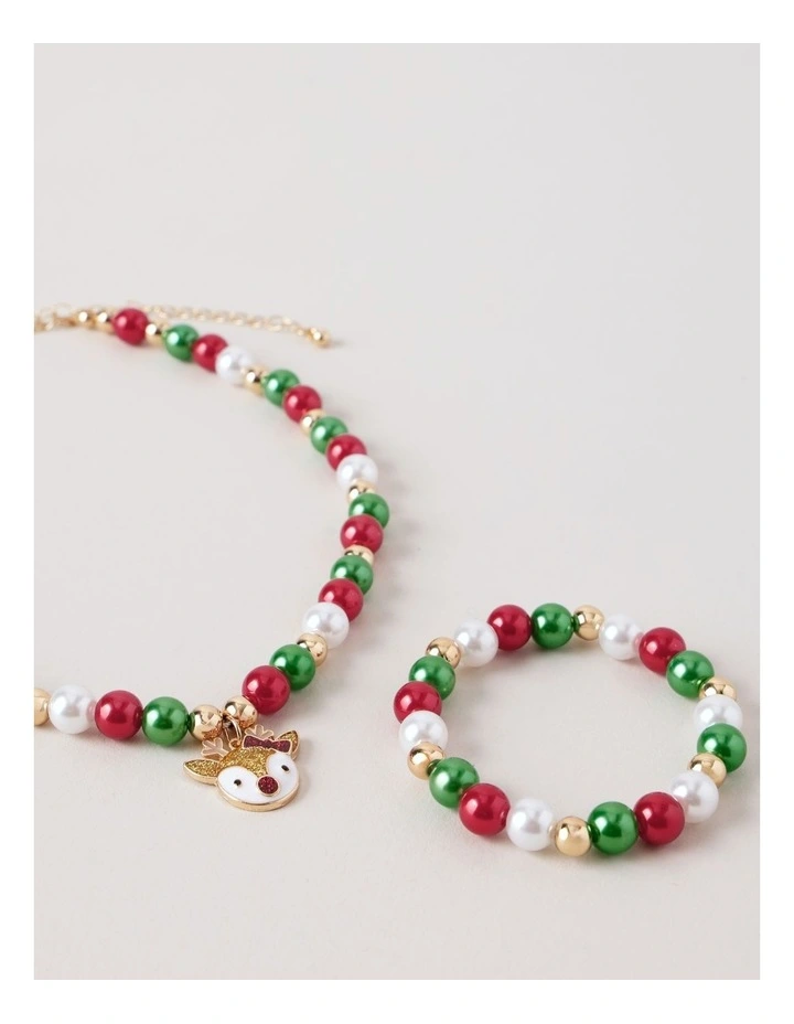Christmas Beaded Bracelet & Necklace Set in Red image 2