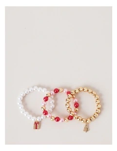 Christmas Beaded Bracelet in Pink and Gold