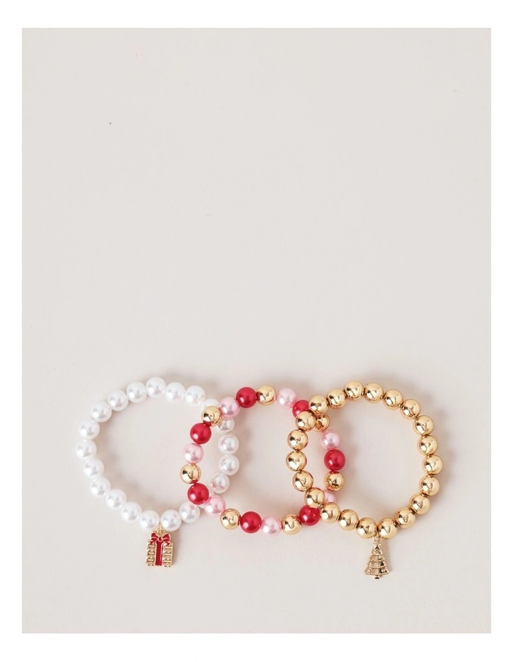 Christmas Beaded Bracelet in Pink and Gold image 1