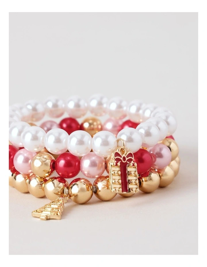 Christmas Beaded Bracelet in Pink and Gold image 2