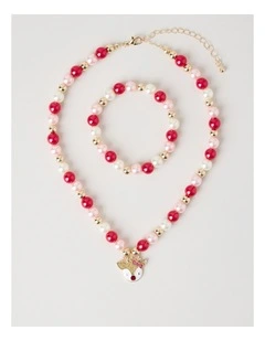 Myer Giftorium Beaded Bracelet and Necklace Set in Pink