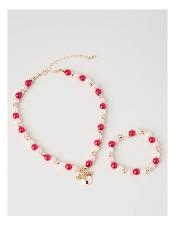 Myer Giftorium Beaded Bracelet and Necklace Set in Pink image 3