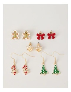 Myer Giftorium 5 Pack Christmas Earring Set in Gold