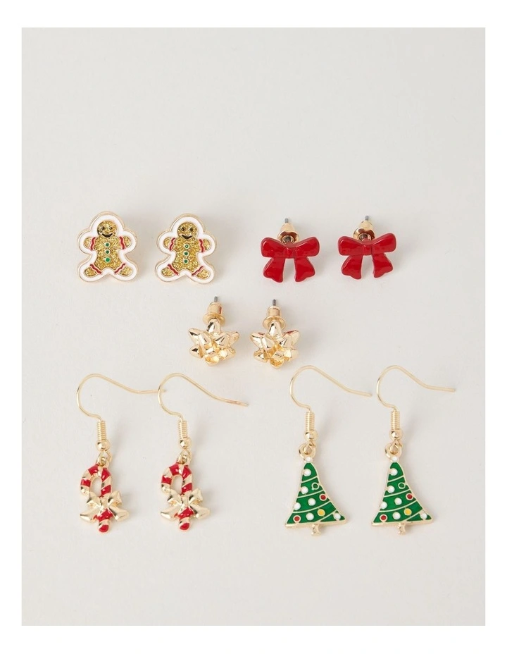 Myer Giftorium 5 Pack Christmas Earring Set in Gold image 1