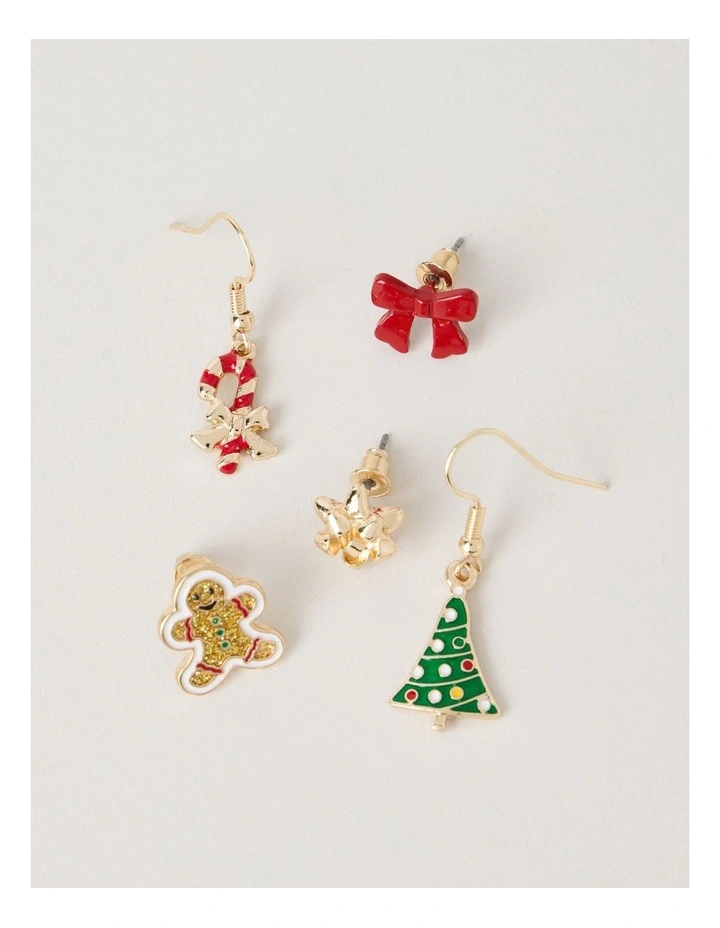 Myer Giftorium 5 Pack Christmas Earring Set in Gold image 2