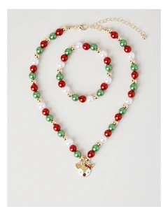 Myer Giftorium Beaded Bracelet and Necklace Set in Red