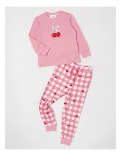 PJ Club Cosy Knit Cherry Pyjama in Pink