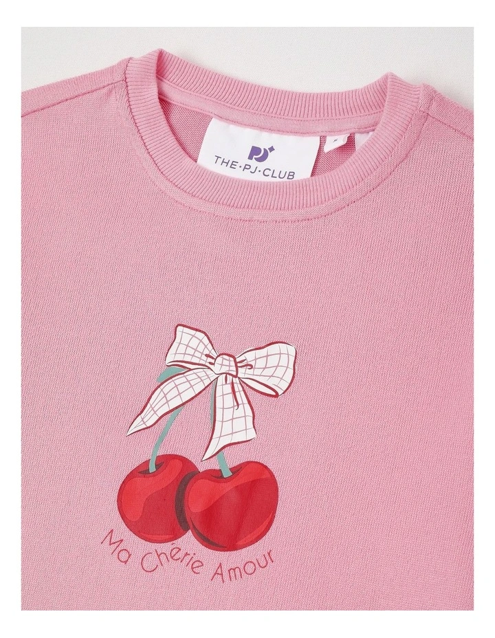 PJ Club Cosy Knit Cherry Pyjama in Pink image 2