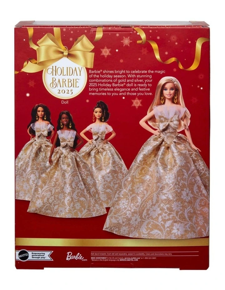 2025 Holiday Barbie Blonde with Silver & Gold Gown Doll image 6