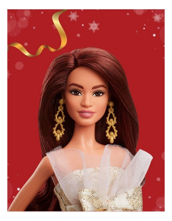 2025 Holiday Barbie Dark Brown Hair with Silver & Gold Gown Doll image 2