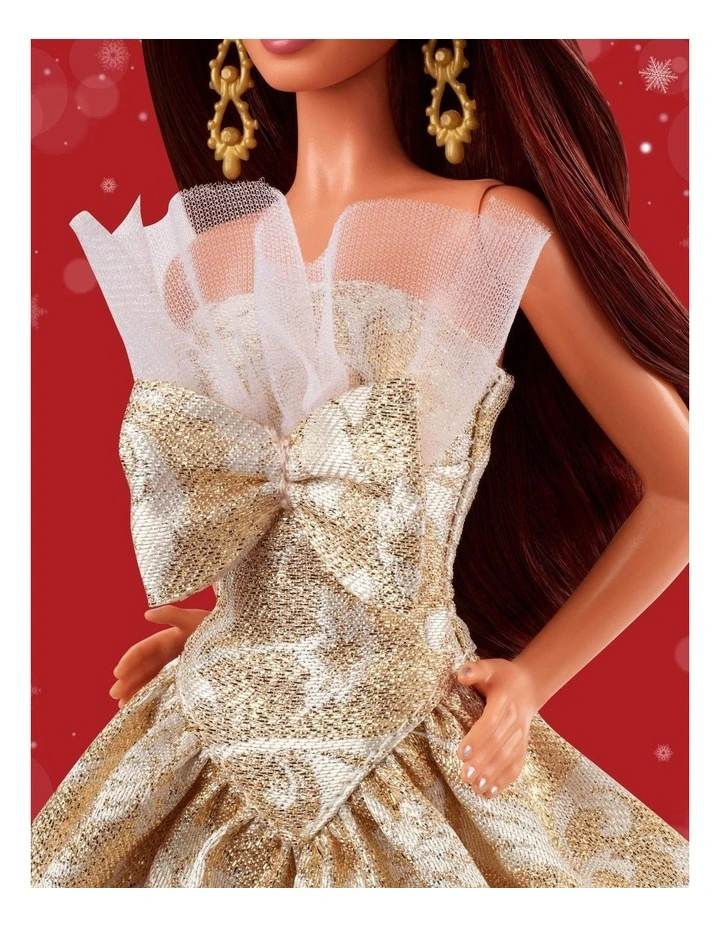 2025 Holiday Barbie Dark Brown Hair with Silver & Gold Gown Doll image 3