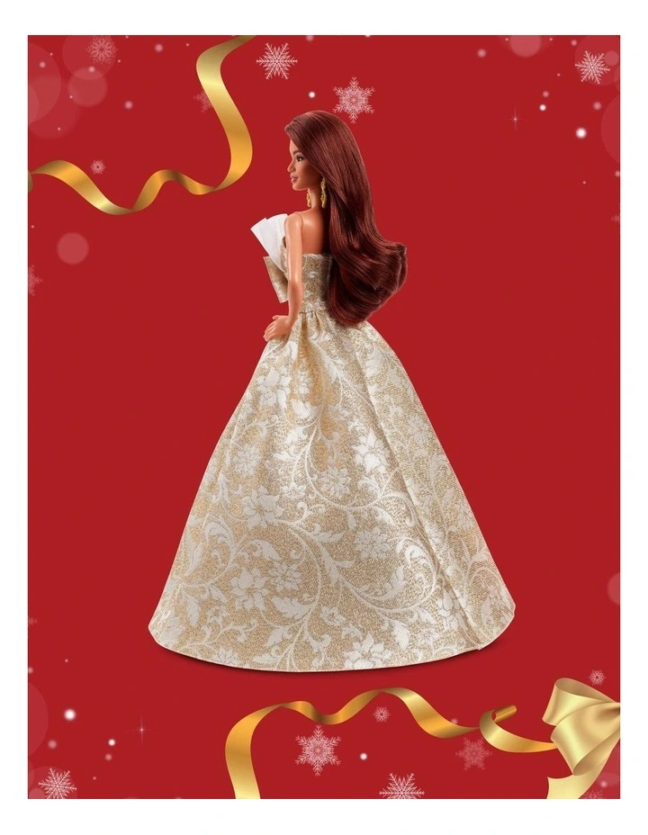 2025 Holiday Barbie Dark Brown Hair with Silver & Gold Gown Doll image 5