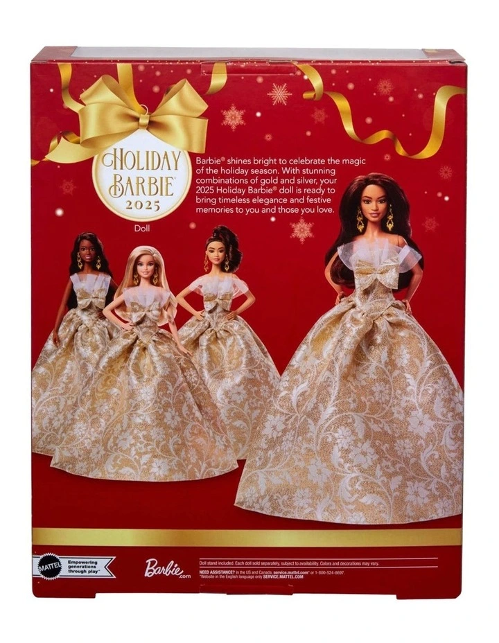 2025 Holiday Barbie Dark Brown Hair with Silver & Gold Gown Doll image 6