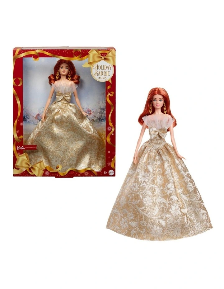 2025 Holiday Barbie Red Hair with Silver & Gold Gown Doll image 1
