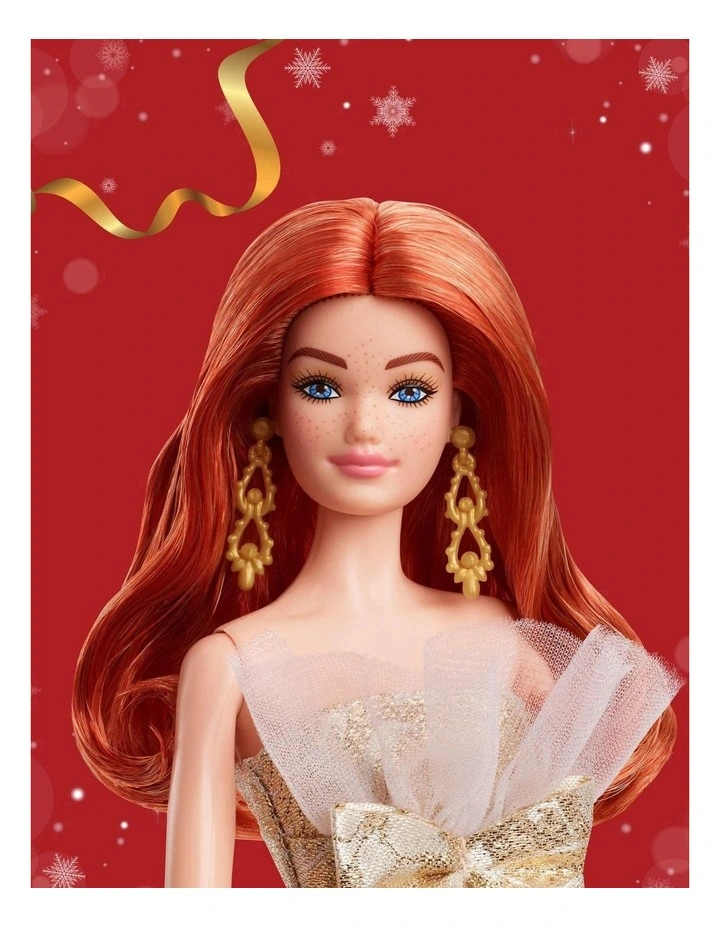 2025 Holiday Barbie Red Hair with Silver & Gold Gown Doll image 2