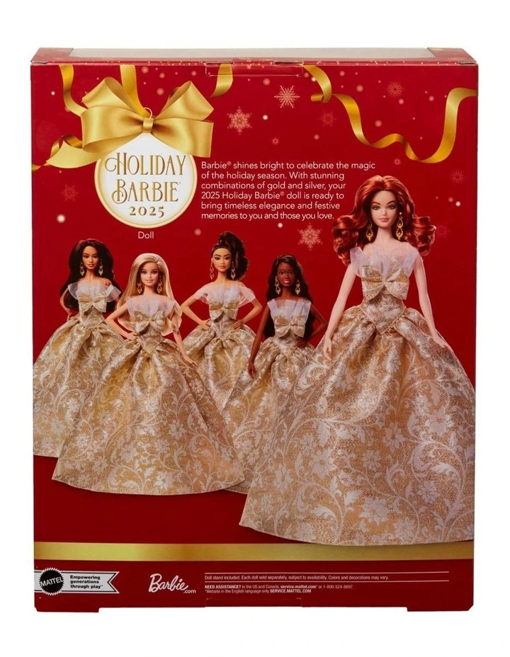 2025 Holiday Barbie Red Hair with Silver & Gold Gown Doll image 6