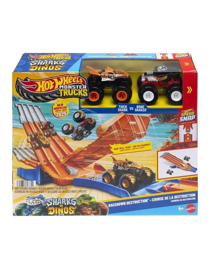 Monster Trucks Sharks vs. Dinos Racedown Destruction Track Set image 1