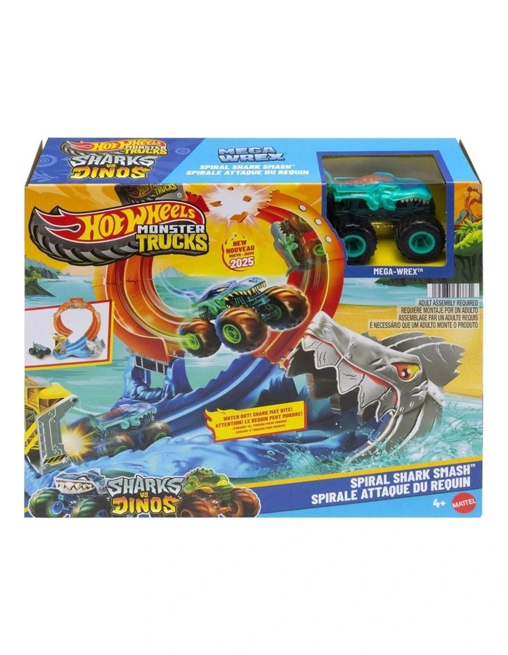 Monster Trucks Corkscrew Shark Smash Track Set & Mega-Wrex Toy Truck image 1