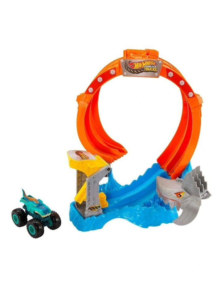Monster Trucks Corkscrew Shark Smash Track Set & Mega-Wrex Toy Truck image 2