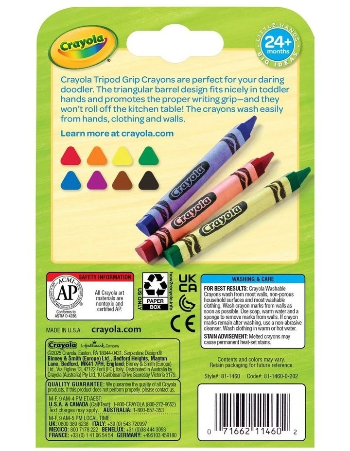 8ct Washable Tripod Grip Crayons image 2