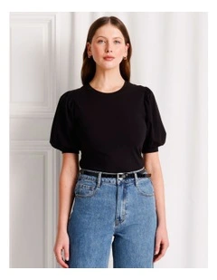 Organic Cotton Blend Puff Sleeve Tee in Black