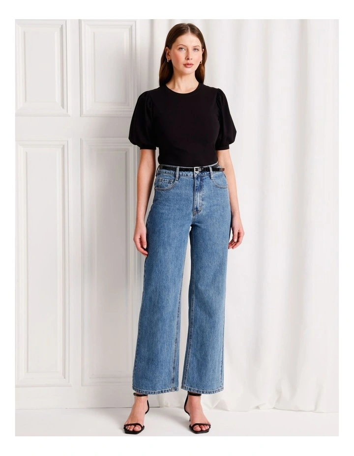 Organic Cotton Blend Puff Sleeve Tee in Black image 4