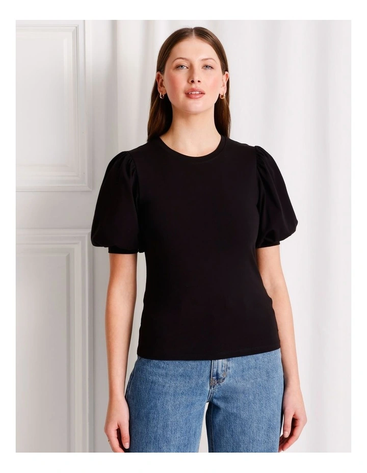 Organic Cotton Blend Puff Sleeve Tee in Black image 5
