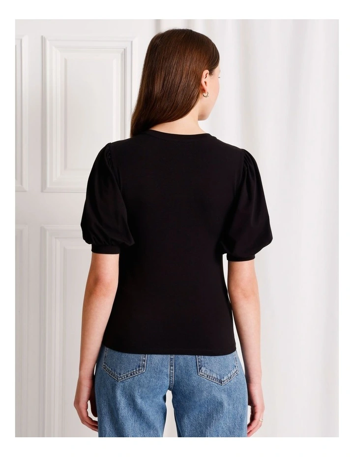 Organic Cotton Blend Puff Sleeve Tee in Black image 6