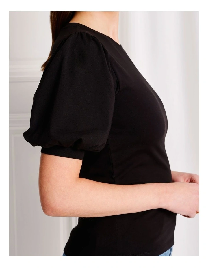 Organic Cotton Blend Puff Sleeve Tee in Black image 7