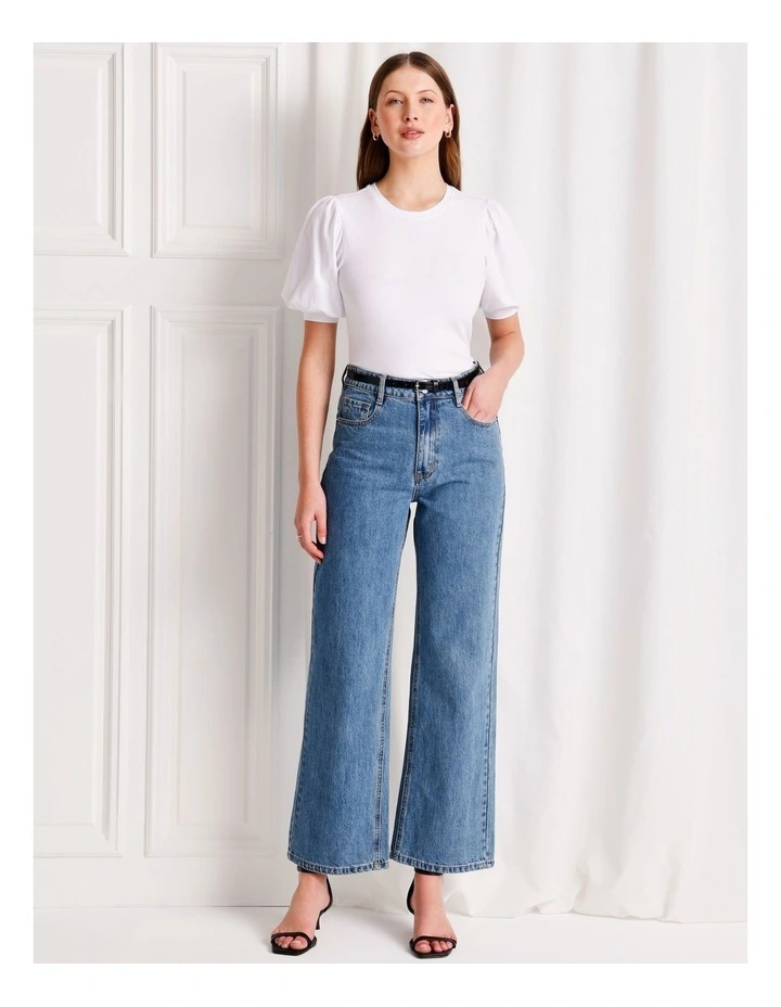 Organic Cotton Blend Puff Sleeve Tee in White image 3