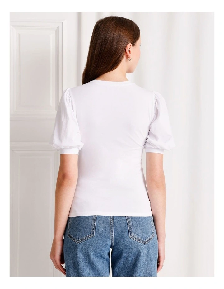 Organic Cotton Blend Puff Sleeve Tee in White image 6