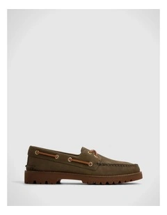 A/O 2 Eye Lug Boat Olive Leather Nubuck Smooth