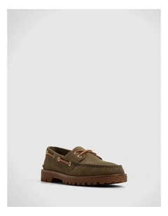 A/O 2 Eye Lug Boat Olive Leather Nubuck Smooth