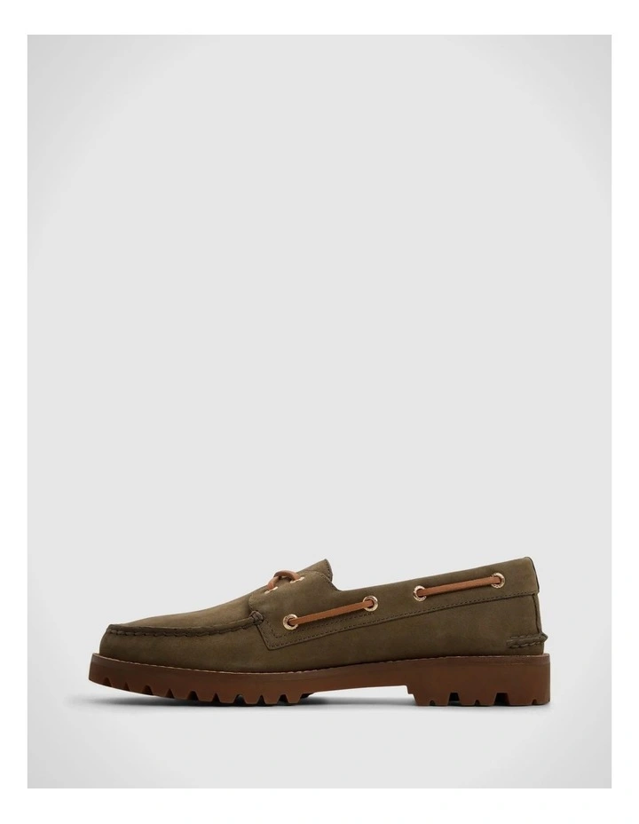 A/O 2 Eye Lug Boat Olive Leather Nubuck Smooth image 3