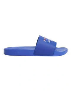 Flag Embroidery Pool Slides in Blue