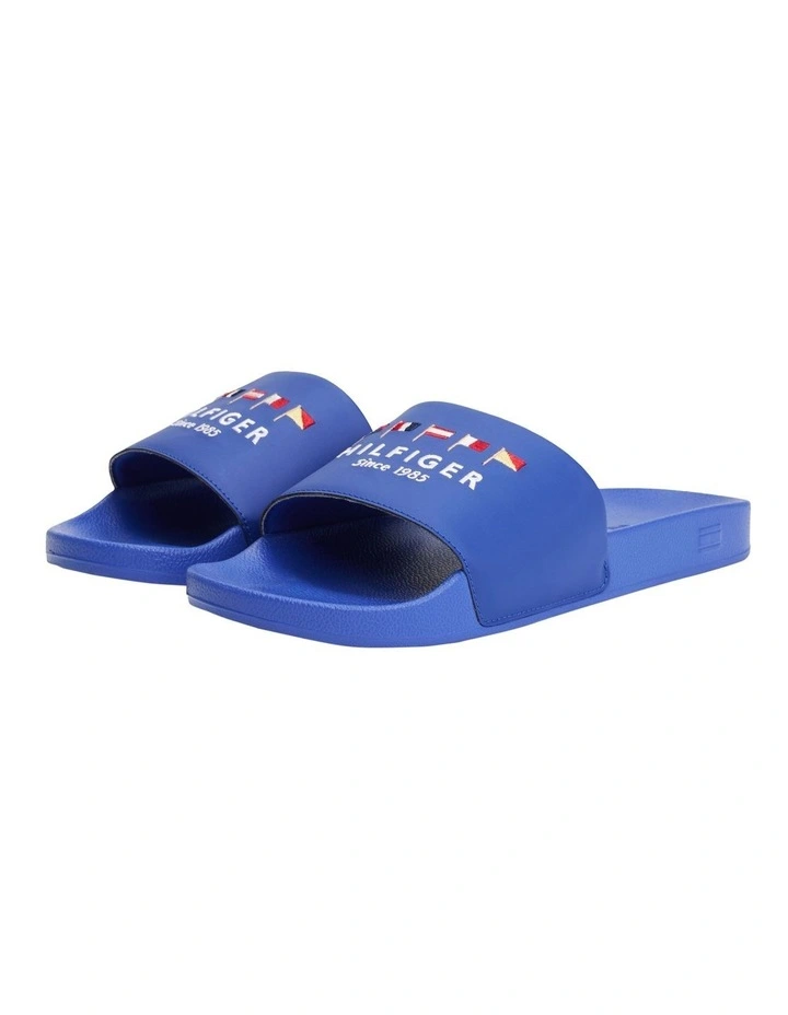 Flag Embroidery Pool Slides in Blue image 3
