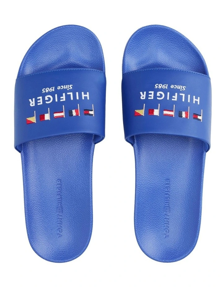 Flag Embroidery Pool Slides in Blue image 4