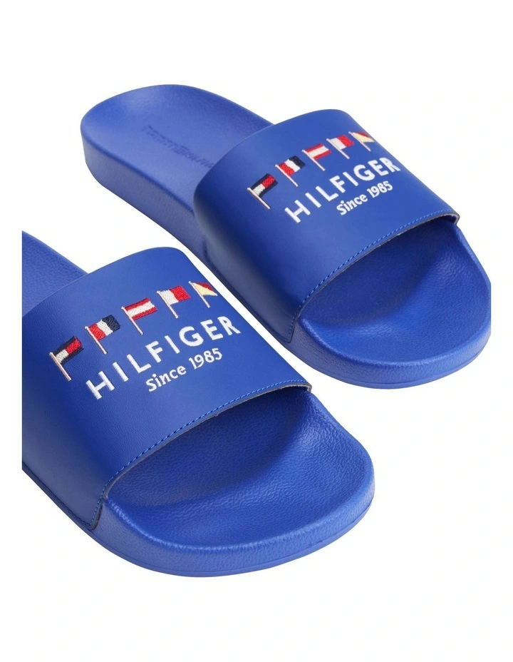 Flag Embroidery Pool Slides in Blue image 5