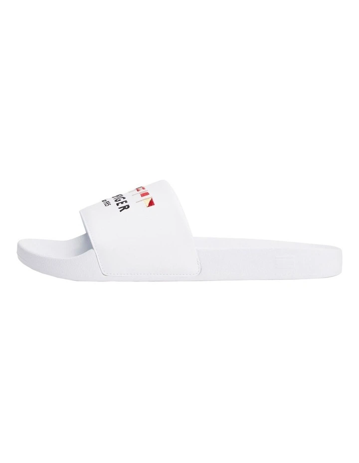 Flag Embroidery Pool Slides in White image 2